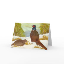 Phéasants en Carte de voeux de neige