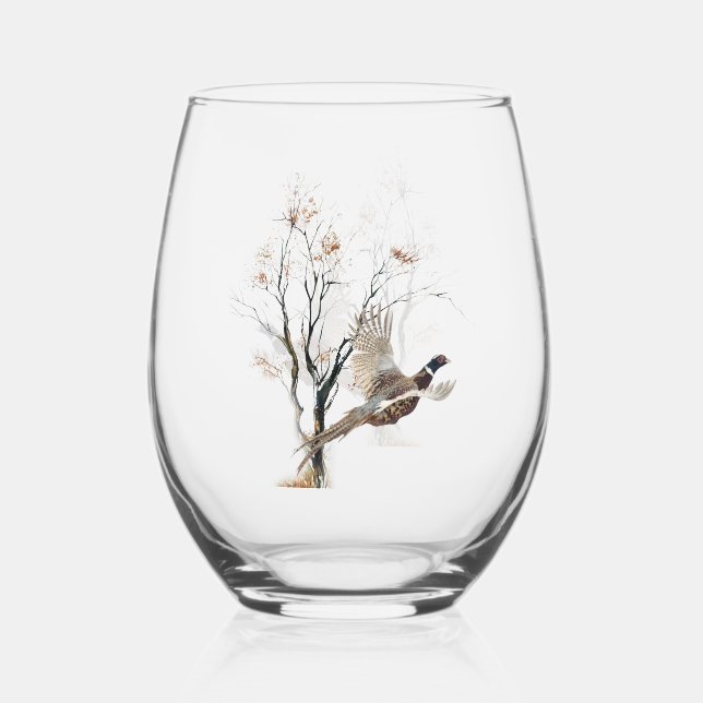Pheasants Forever Stemless Wine Glass (Front)