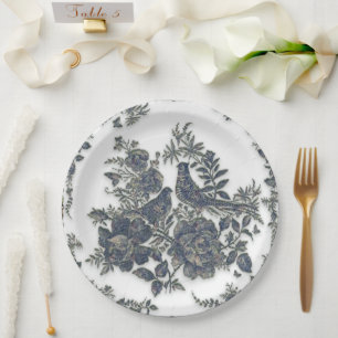 Pheasants in flowers     paper plate