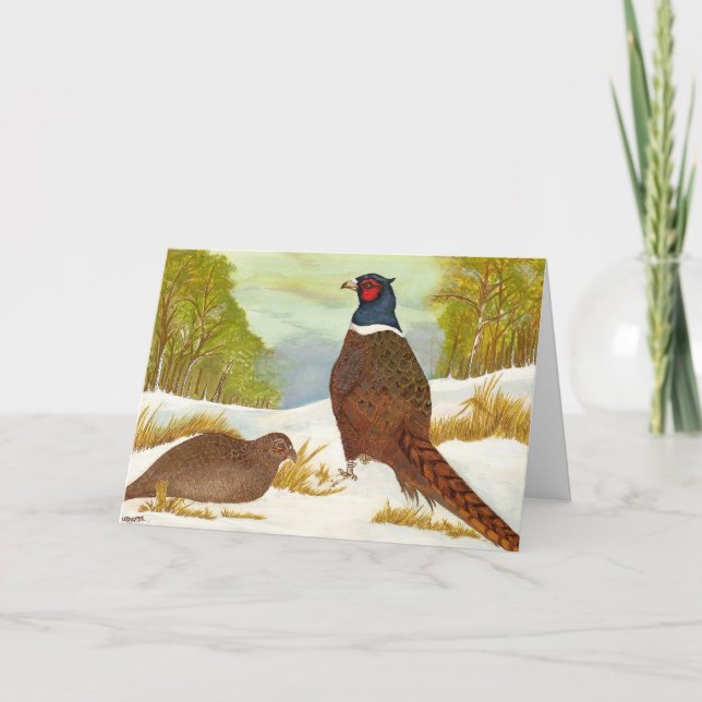 Pheasants in Snow Greetings Card (Front)