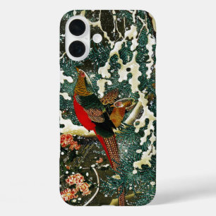 Pheasants in Snow, Pine Tree,Roses,Japanese Floral iPhone 16 Plus Case