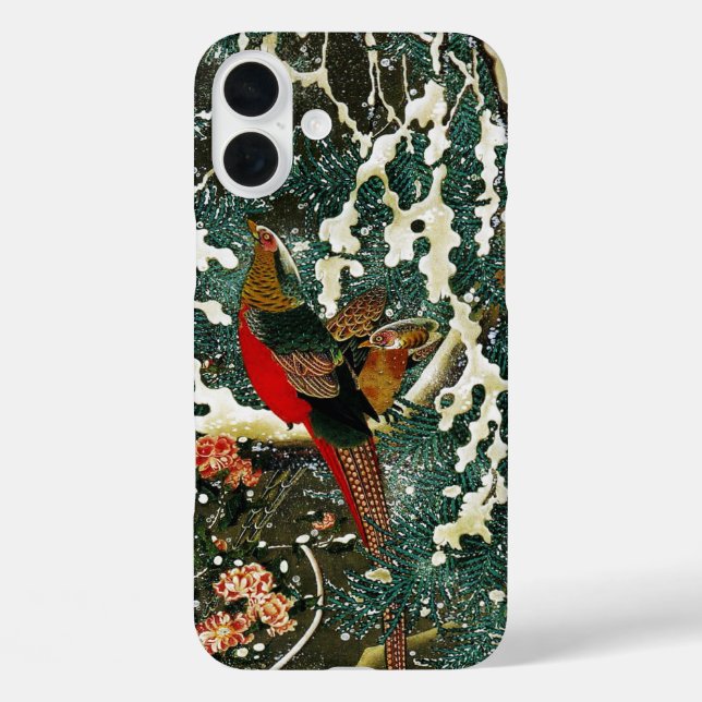 Pheasants in Snow, Pine Tree,Roses,Japanese Floral Case-Mate iPhone Case (Back)