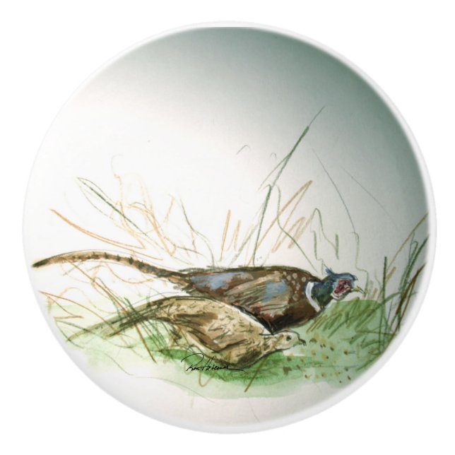 Pheasants in the Field Ceramic Knob (Front)