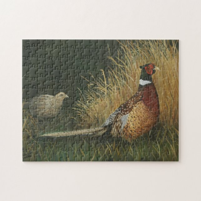 Pheasants in the Grass Bird Art Puzzle (Horizontal)