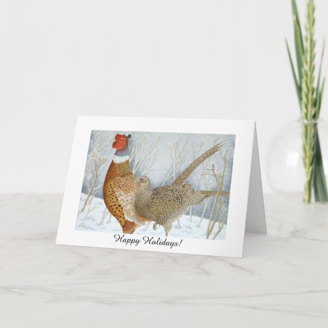 Pheasants in the snow (Happy Holidays!) Holiday Card (Front)