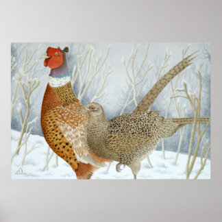 Pheasants in the snow poster