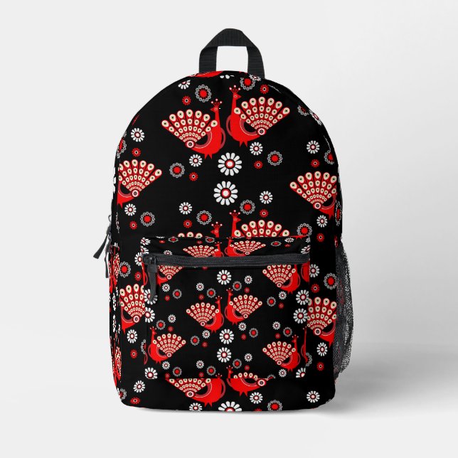  Pheasants Peacock Art Printed Backpack (Front)
