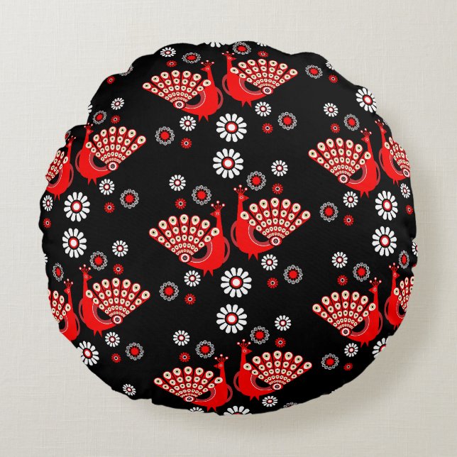  Pheasants Peacock Art Round Pillow (Front)
