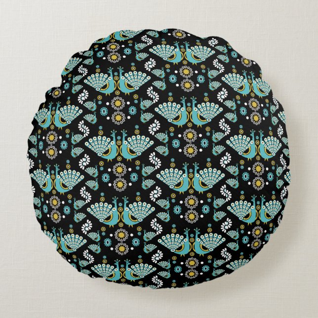  Pheasants Peacock Art Round Pillow (Front)