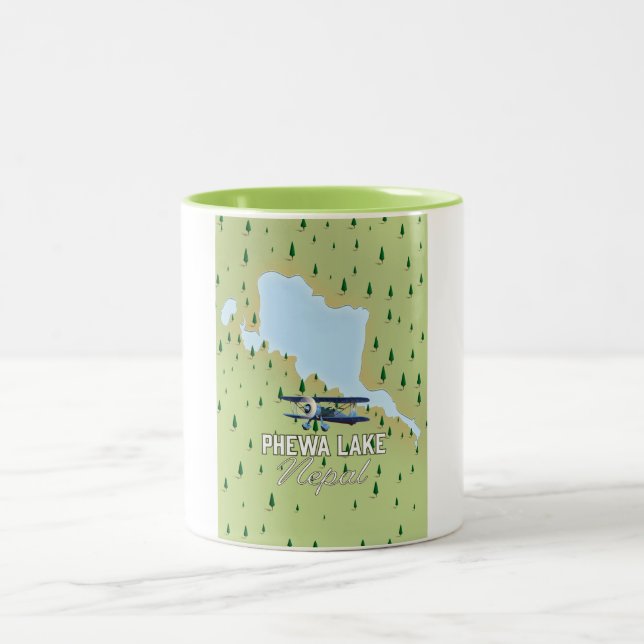 Phewa Lake Nepal travel map Two-Tone Coffee Mug (Center)