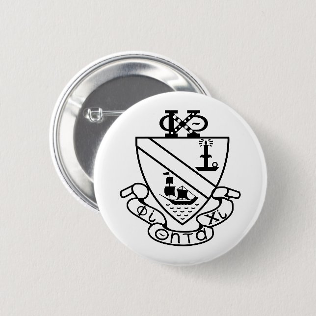 Phi Chi Theta Crest | B&W 2 Inch Round Button (Front & Back)