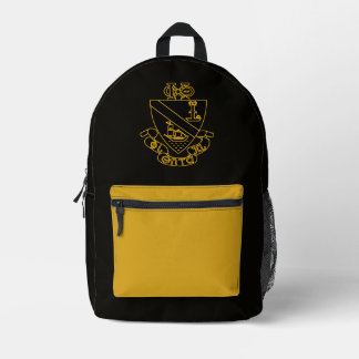 Phi Chi Theta Crest | Gold and Black Printed Backpack