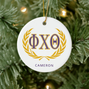 Phi Chi Theta Greek with Wreath Ceramic Ornament