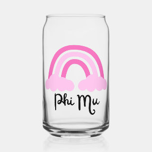 Phi Mu Greek Sorority Pink Monochrome Rainbow Can Glass