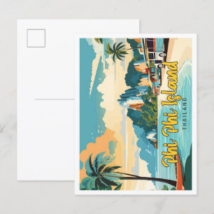 Phi Phi Island Thailand Vintage Art Travel Postcard