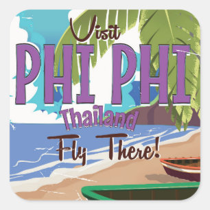 Phi Phi thailand vintage travel poster Square Sticker