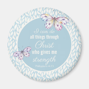 Phil. 4:13 Blue Watercolor Butterfly Magnet