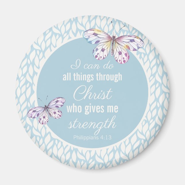 Phil. 4:13 Blue Watercolor Butterfly Magnet (Front)