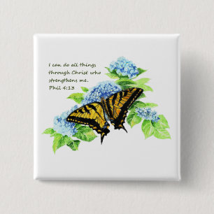 Phil 4:13 Inspirational Bible Scripture Motivation 2 Inch Square Button