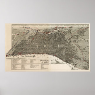 Philadelphia birdseye map  - 1887 (McFetridge) Big Poster
