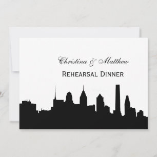 Philadelphia Blk Skyline Silhouette Rehearsal Din Invitation