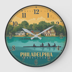 Philadelphia Boathouse Row Schuylkill River Rowing Large Clock