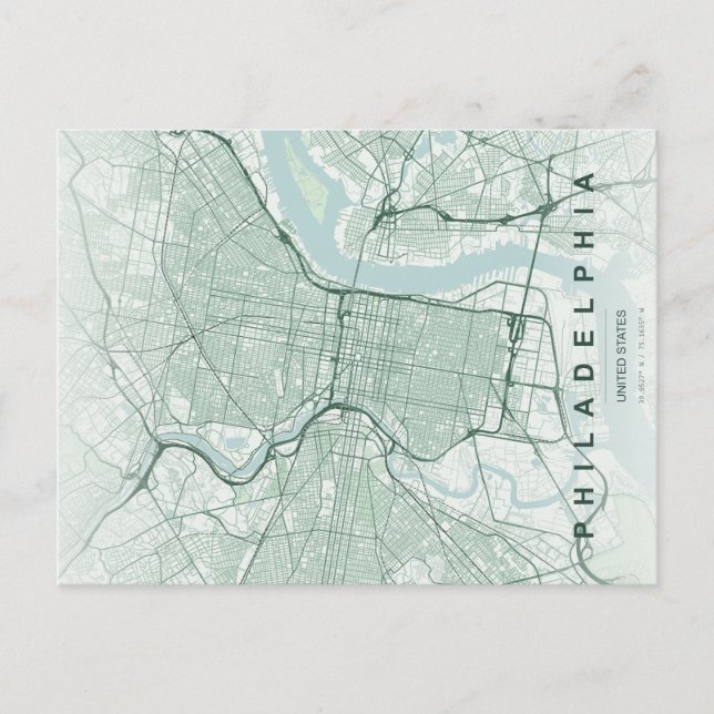 Philadelphia City Map Minimal Postcard (Front)