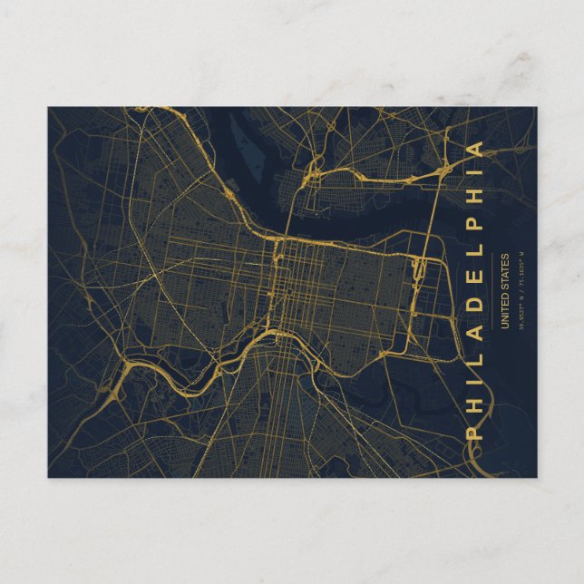 Philadelphia City Map Minimal Postcard (Front)
