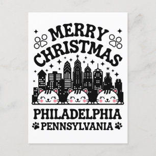 Philadelphia City Pennsylvania Merry Christmas Cat Postcard