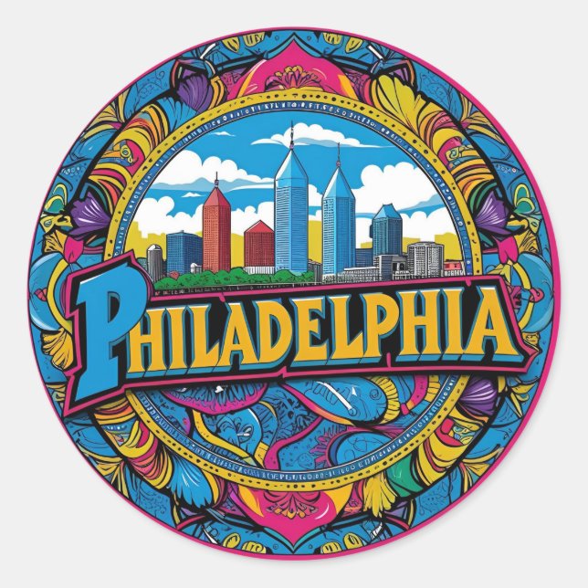 Philadelphia City Pennsylvania USA skyline Classic Round Sticker (Front)