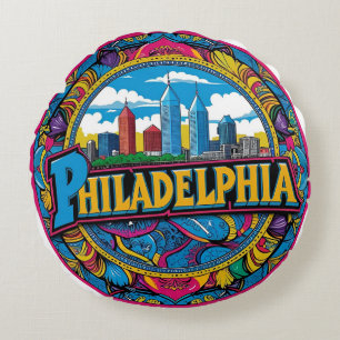 Philadelphia City Pennsylvania USA skyline Round Pillow