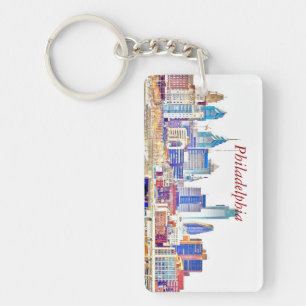 Philadelphia Colour Sketch Skyline Rectangle Key Keychain
