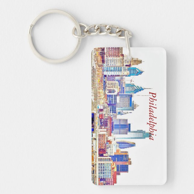 Philadelphia Colour Sketch Skyline Rectangle Key Keychain (Front)