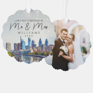 Philadelphia First Christmas As Mr & Mrs Photo Ornament Card