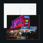 Philadelphia, Geno's Steaks, Postcard<br><div class="desc">Geno's steaks,  famous landmark in Philadelphia,  Pennsylvania,  neon night lights.</div>
