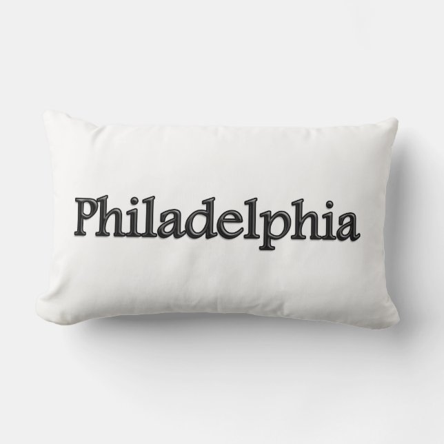 Philadelphia - Grey Letters - On White Lumbar Pillow (Front)