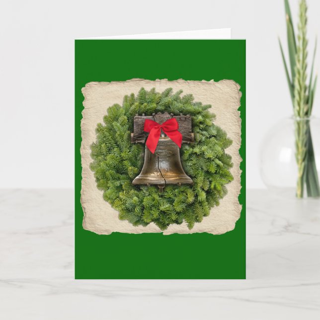 Philadelphia Liberty Bell Wreath on Parchment Holiday Card (Front)