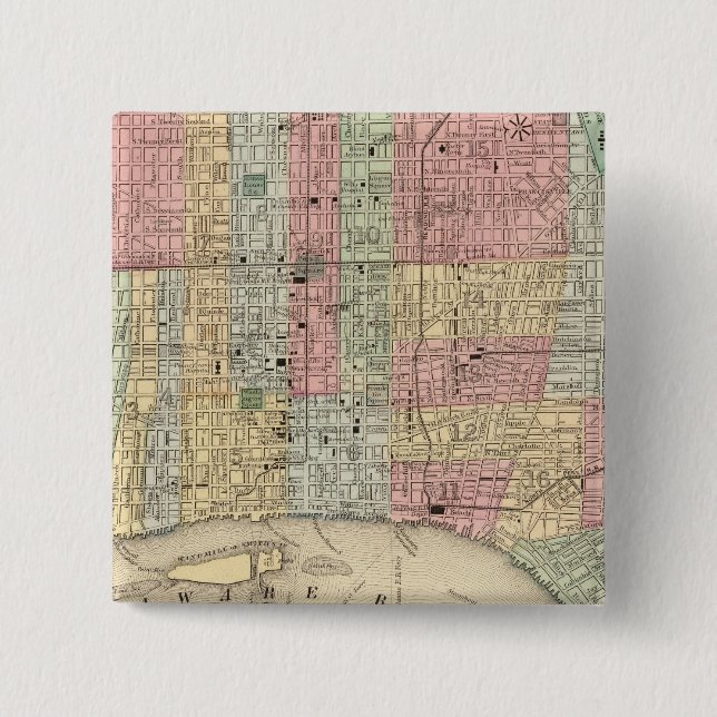 Philadelphia Map by Mitchell 2 Inch Square Button (Front)