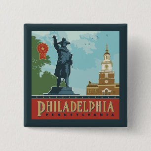 Philadelphia, PA Independence Hall 2 Inch Square Button