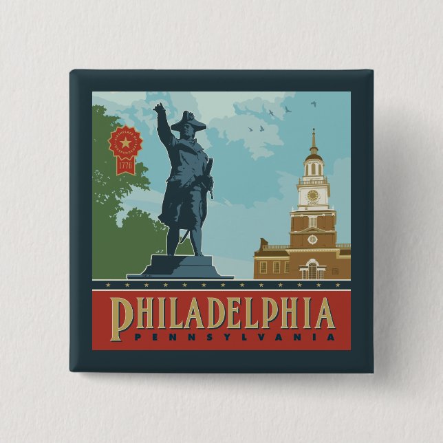 Philadelphia, PA | Independence Hall 2 Inch Square Button (Front)