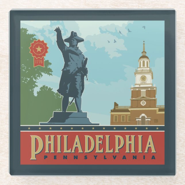 Philadelphia, PA | Independence Hall Glass Coaster (Front)