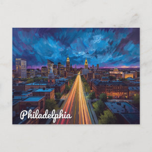 Philadelphia PA Night City View Postcard