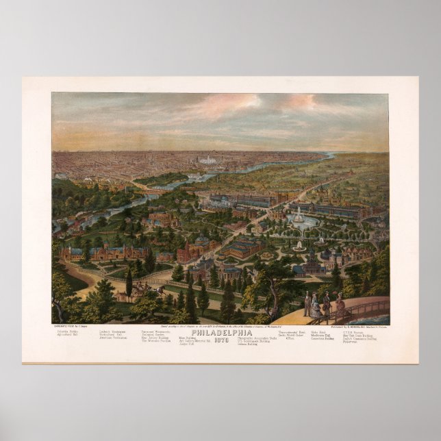Philadelphia PA Panoramic Map Vintage 1876 Poster (Front)