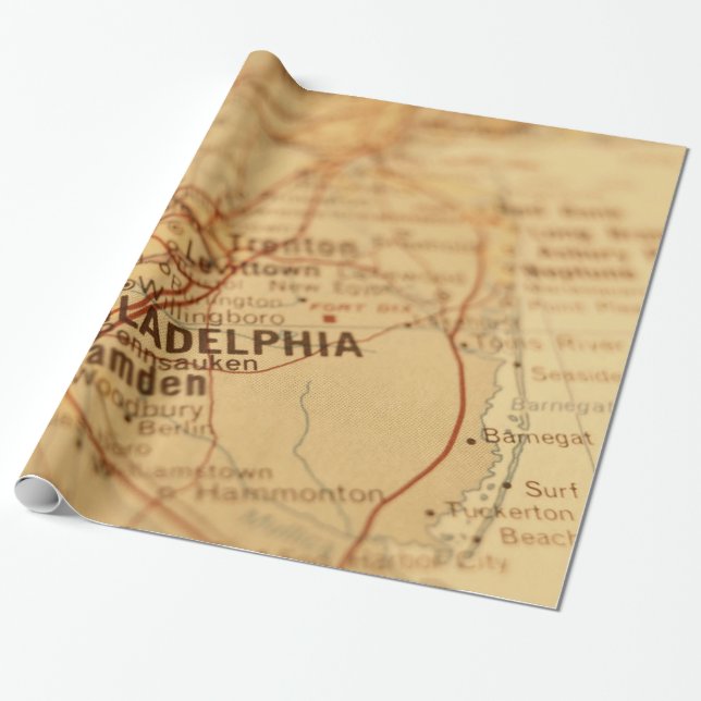 Philadelphia, PA Vintage Map Gift Wrap (Unrolled)