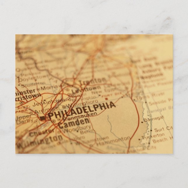 Philadelphia, PA Vintage Map Postcard (Front)