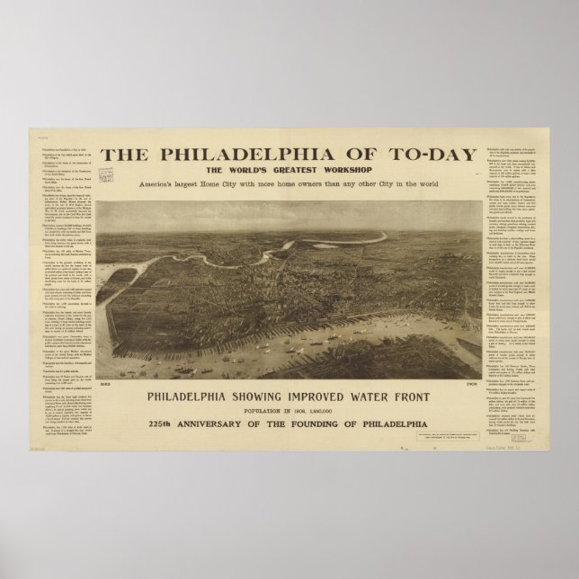 Philadelphia Penn 1908 Antique Panoramic Map Poster (Front)