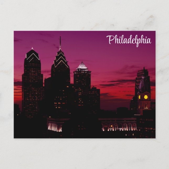 Philadelphia Pennsylvania City Skyline at Sunset Postcard (Front)