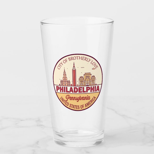 Philadelphia Pennsylvania City Skyline Emblem Glass (Front)