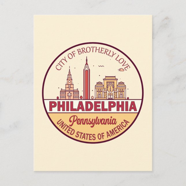 Philadelphia Pennsylvania City Skyline Emblem Postcard (Front)