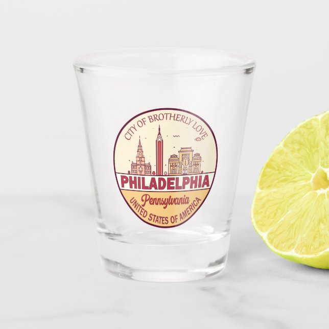 Philadelphia Pennsylvania City Skyline Emblem Shot Glass (Front)